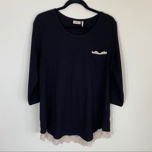 LOGO by Lori Goldstein Black Waffle Tunic Shirt L